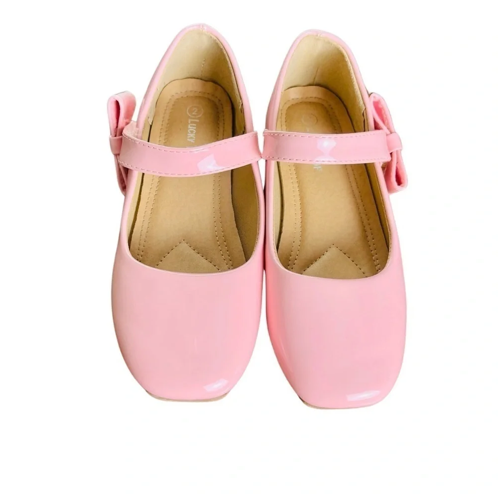 Lucky Top Girls Flat Mary Jane Pink Shoes Size 2 with Bow Detail